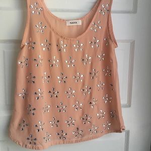 NWOT Peach Floral Rhinestone Top